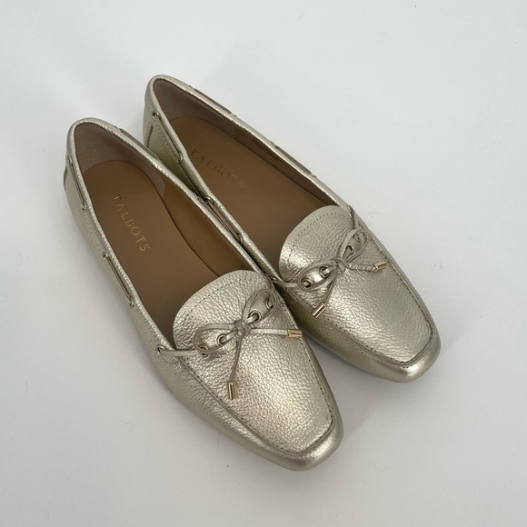 Talbots Metallic Gold Leather Driving Moccasins / Slip On Flats - Picture 1 of 10